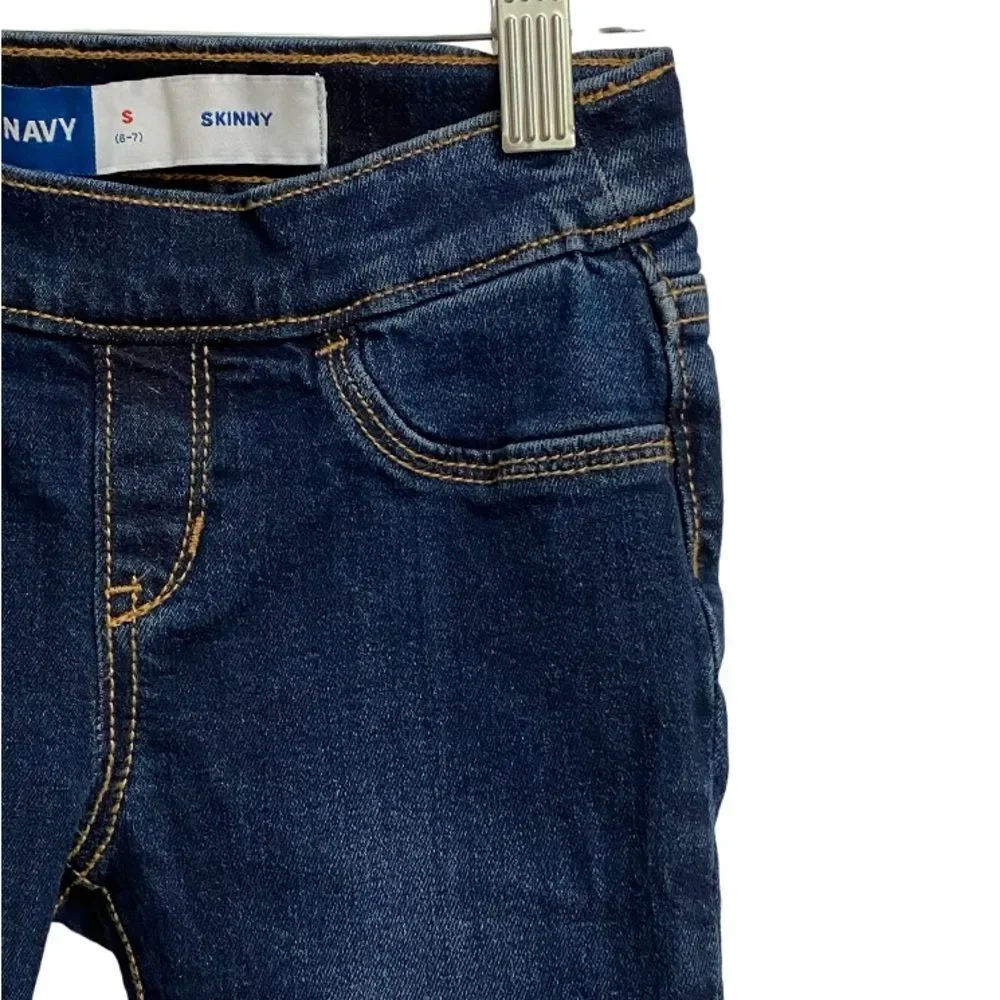 Old Navy Kids Pull-On Skinny Jeans Size S (6-7) Adjustable Waist Dark Wash Denim